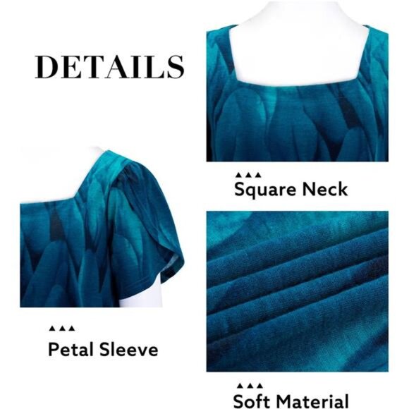 Women Short Sleeve Plus Size Tunics, Square Neck Tops Casual Loose Fit T Shirt - Picture 5 of 7